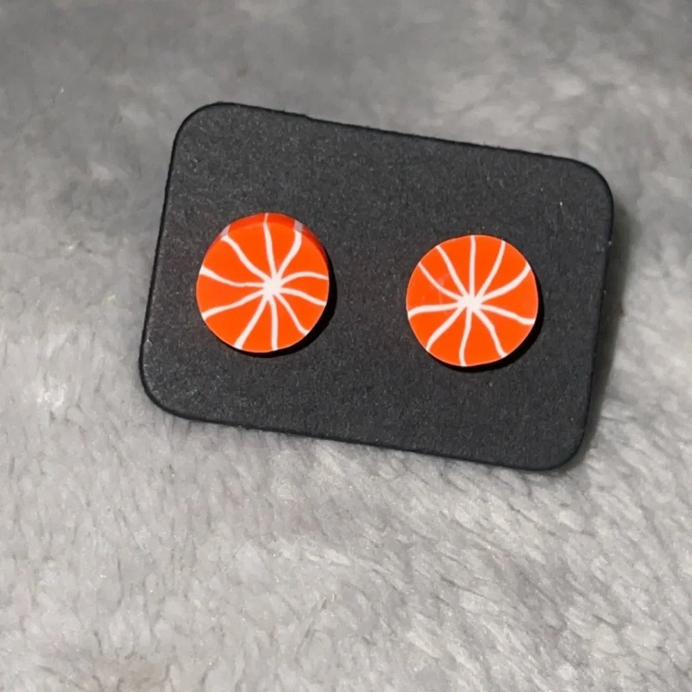 New Artisan Cantaloupe Slices Polymer Clay Sterling Silver Stud Earrings